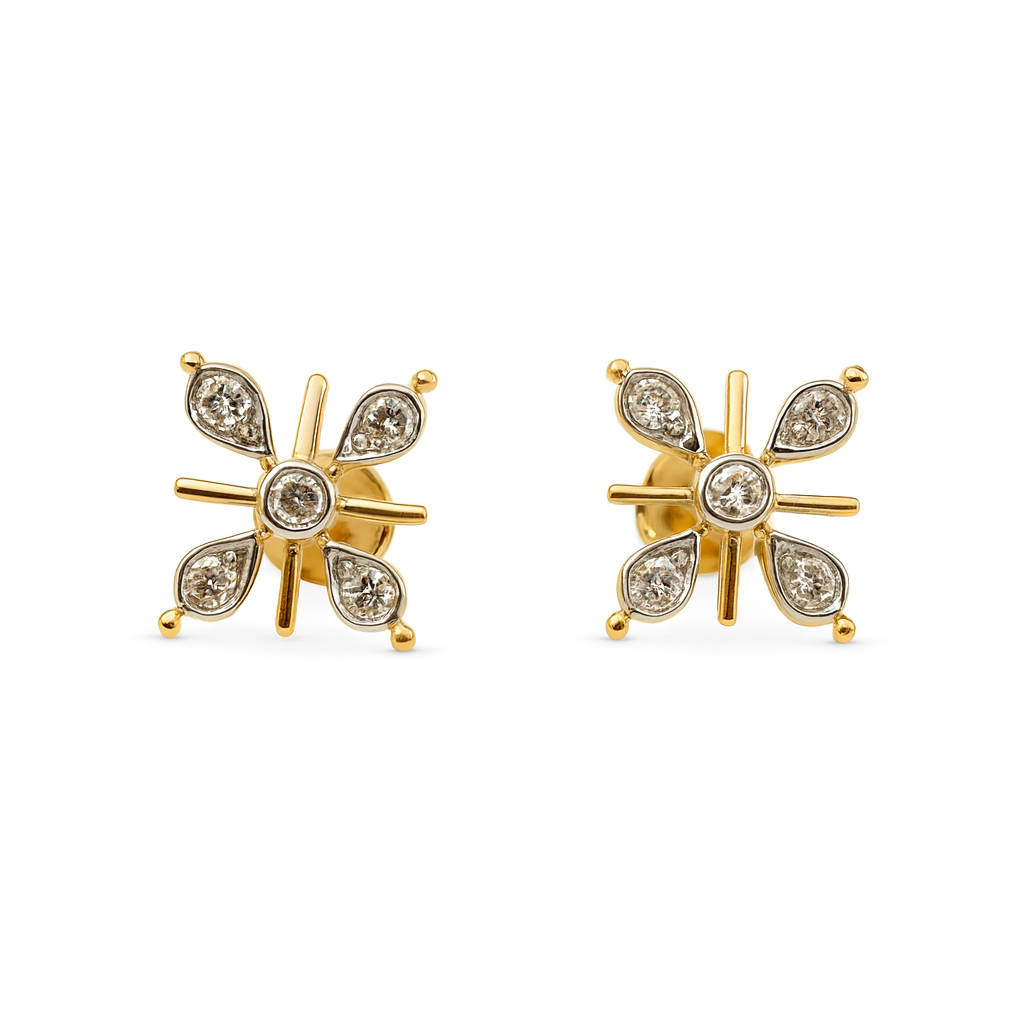 Beautiful 18 Kt Gold  Natural Diamond Earing